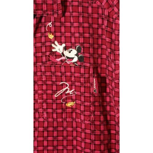 Mickey Unlimited Womens Medium Red Plaid Flannel Button Down Shirt Mickey Mouse - Picture 4 of 11